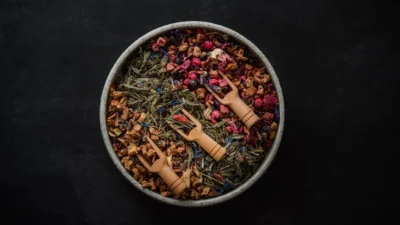 a bowl filled with various types of herbs