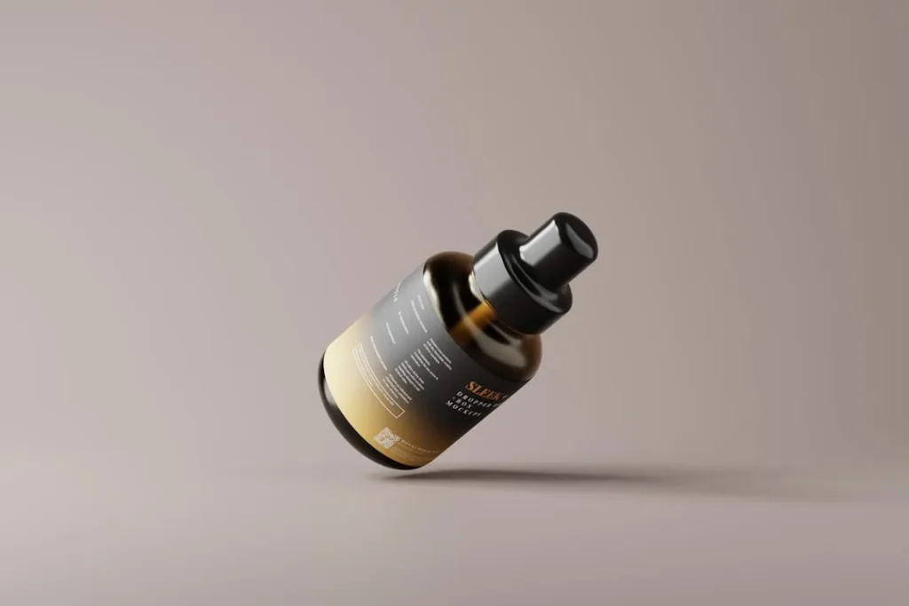 a bottle of vitamin oil on a gray background