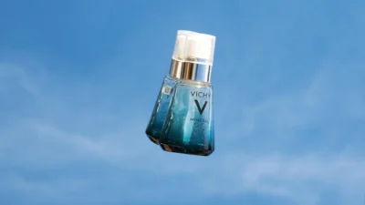 blue and white glass bottle